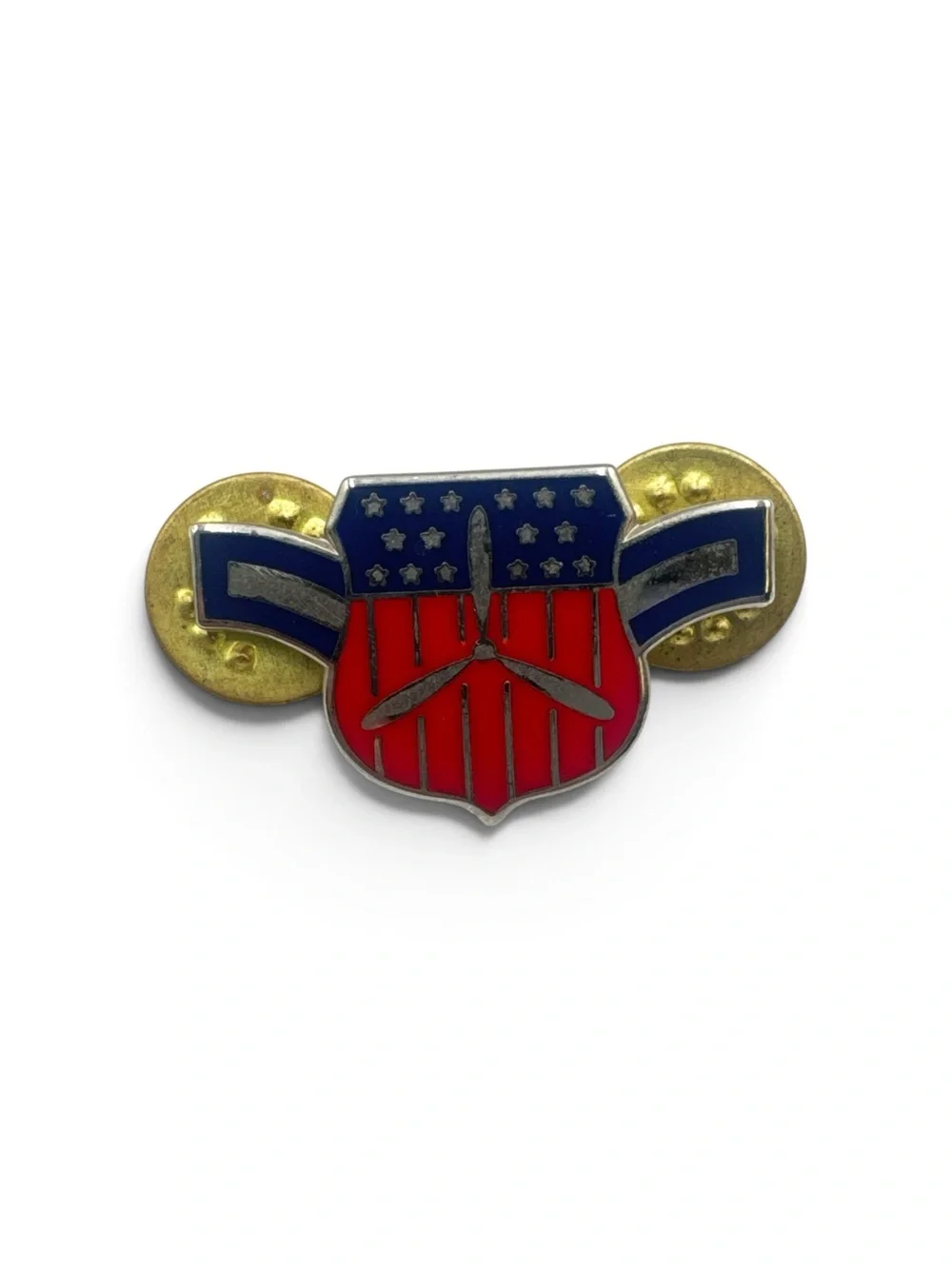 Vintage Aviation Propeller Wing Enamel Lapel Pin & Round Badge Pin Set Military